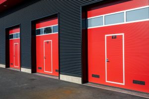 Red doors of self storage units